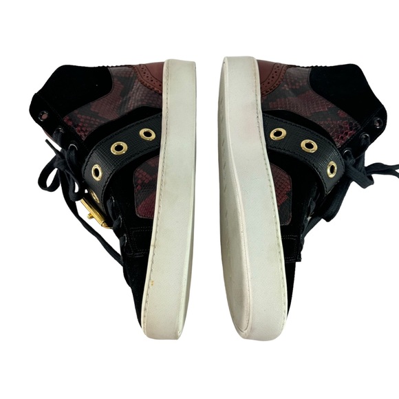 BURBERRY Black & Burgundy Leather Snake Print Buckle Women's Sneakers 38.5-8.5US - Picture 6 of 12